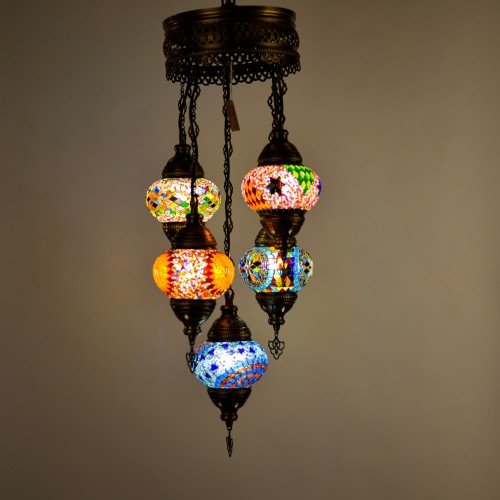 Authentic 5-Piece Ceiling Pendant Chandelier Mosaic Lamp, Closed Set Sultan